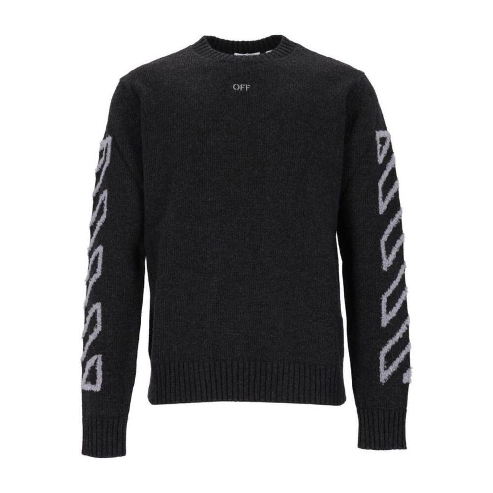 Off-White Men The Diagonal Arrow Fuzzy Crew Neck Sweater